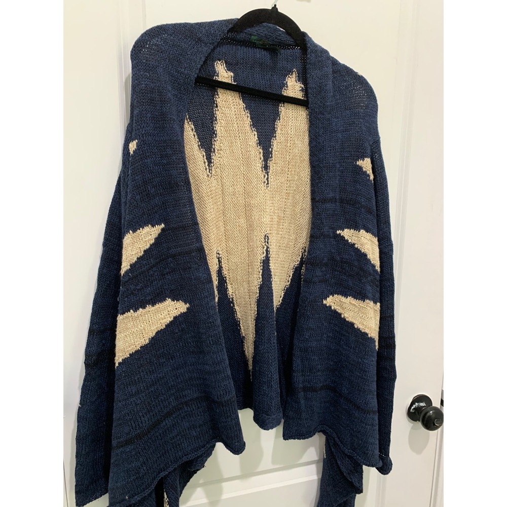 Lauren Ralph Lauren Navy Blue Cream Linen Blend Intarsia Cardigan Sweater 2X